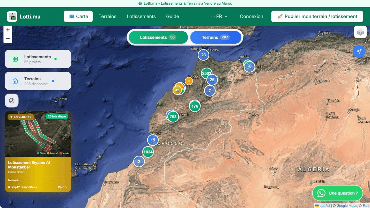 Lotti.ma — Trouver un terrain sur une carte, pas dans une liste.